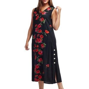 Sleeveless Black Dress‎ with Red Floral Accents XL